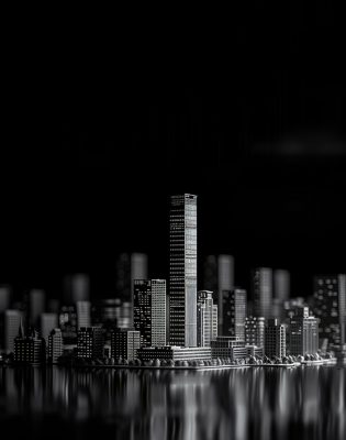 arafed-view-city-skyline-with-reflection-water-generative-ai